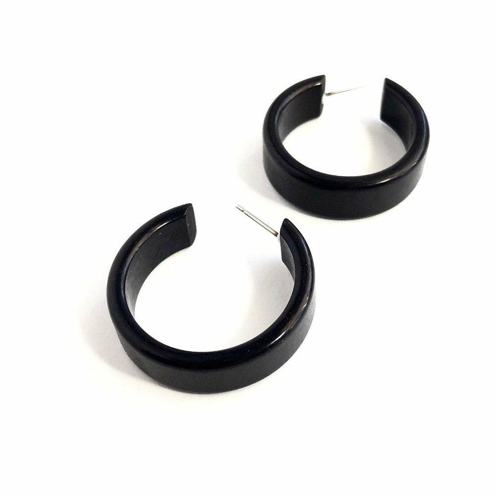 Black Shiny Small Lucite Portland Hoop Earrings